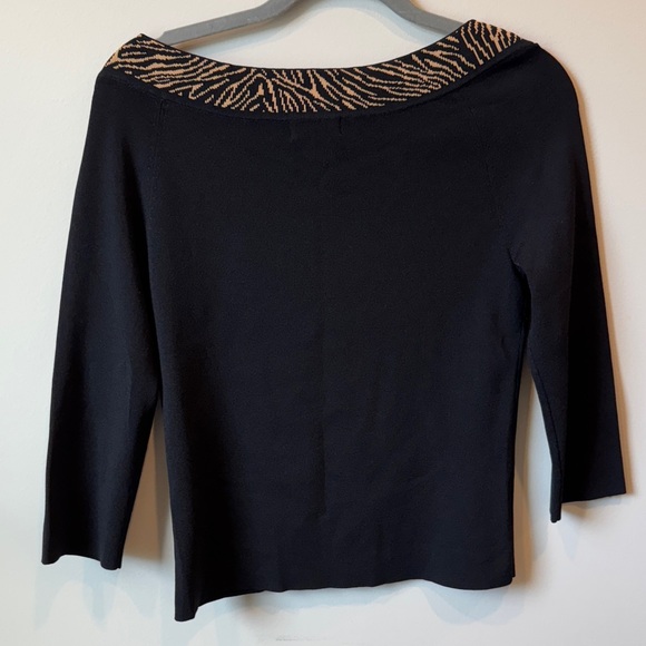 Grace Women's Black Sweater with Zebra Print Bateau Neckline - Picture 3 of 4